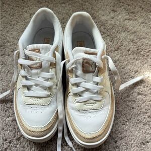 Puma Classic White and Tan Sneakers